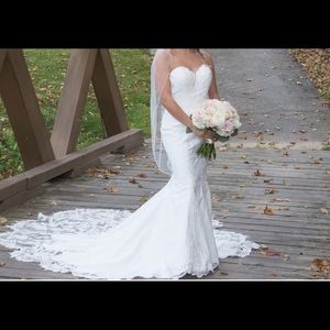 Justin Alexander Allover Lace Fit and Flare Gown with Illusion Back STYLE 88114